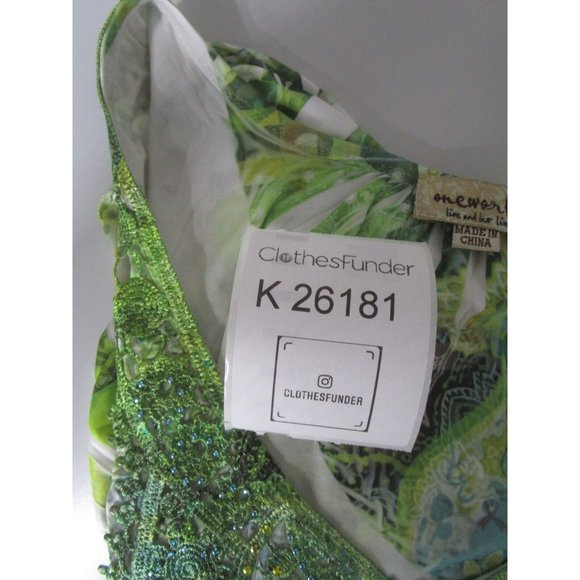 One World Blouse XS Pullover Top Floral Beaded Crochet Pleated Boho - Picture 10 of 10